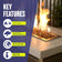 Load image into Gallery viewer, Key features infographic for American Fire Products fire glass highlighting indoor and outdoor use, extreme heat resistance, clean-burning performance with no chemicals, ash, smoke, or soot, and low-maintenance operation.