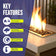 Load image into Gallery viewer, Key features infographic for American Fire Products fire glass highlighting indoor and outdoor use, extreme heat resistance, clean-burning performance with no chemicals, ash, smoke, or soot, and low-maintenance operation.