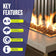 Load image into Gallery viewer, Key features infographic for American Fire Products fire glass highlighting indoor and outdoor use, extreme heat resistance, clean-burning performance with no chemicals, ash, smoke, or soot, and low-maintenance operation.