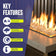 Load image into Gallery viewer, Key features infographic for American Fire Products fire glass highlighting indoor and outdoor use, extreme heat resistance, clean-burning performance with no chemicals, ash, smoke, or soot, and low-maintenance operation.