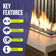 Load image into Gallery viewer, Key features infographic for American Fire Products fire glass highlighting indoor and outdoor use, extreme heat resistance, clean-burning performance with no chemicals, ash, smoke, or soot, and low-maintenance operation.