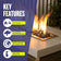 Load image into Gallery viewer, Key features infographic for American Fire Products fire glass highlighting indoor and outdoor use, extreme heat resistance, clean-burning performance with no chemicals, ash, smoke, or soot, and low-maintenance operation.