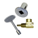 Load image into Gallery viewer, Dante 90 degree angled 1/2 inch globe valve combo kit with 3 inch key and floor plate in brass and chrome finishes