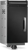 Load image into Gallery viewer, Angled view of Napoleon 68009 Rogue PRO black storage cabinet with silver side panel, ventilation openings and caster wheels