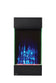 Load image into Gallery viewer, Napoleon Allure Vertical 32-inch electric fireplace with blue flames, green side lighting, and illuminated crystal media