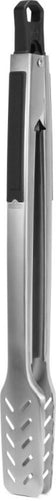 Load image into Gallery viewer, Right angled view of Napoleon GATL008 PRO Series stainless steel grill tongs with black non-slip grip