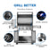 Load image into Gallery viewer, Napoleon Rogue PRO 525 Stainless Steel Gas Grill with Infrared Side Burner and 5 Burners with labeled features including integrated bottle opener, jetfire ignition, white backlit knobs, and locking caster wheels.