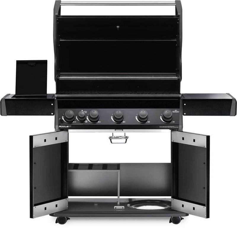 Load image into Gallery viewer, Napoleon Rogue XT 625 SIB Grill with Infrared Side Burner – 6 Burner BBQ, with open doors on a white background