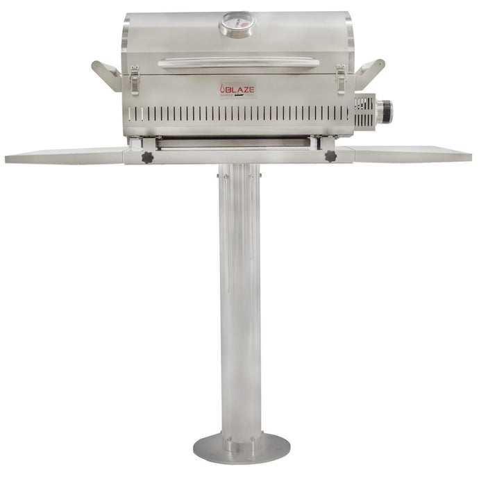 Blaze Professional LUX Marine Grade Portable Propane Gas Grill On Pedestal With Side Shelves