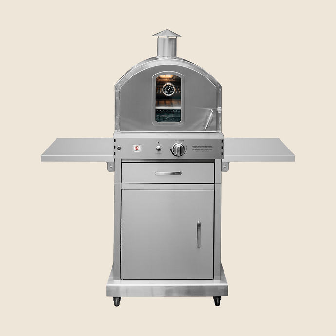 Summerset The Freestanding Outdoor Oven – Stainless Steel Pizza Oven with Cooking Racks, Pizza Stone, and Smoker Box on Cart
