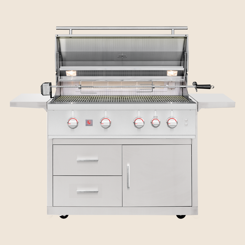 Load image into Gallery viewer, Summerset TRL Pro 40″ Deluxe Grill Cart – #304 Stainless Steel with Folding Shelves, Locking Caster Wheels, Two Drawers, and Propane Tank Storage

