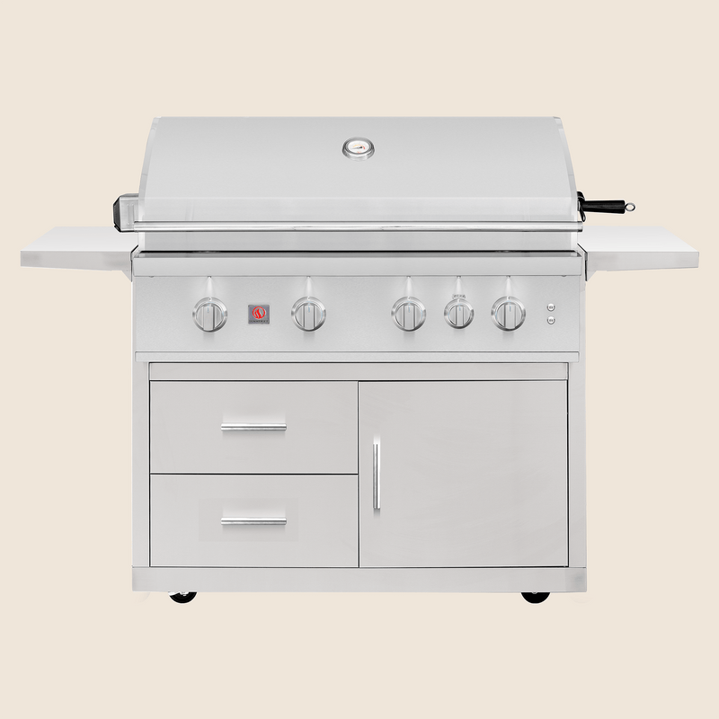 Load image into Gallery viewer, Summerset TRL Pro 40″ Deluxe Grill Cart – #304 Stainless Steel with Folding Shelves, Locking Caster Wheels, Two Drawers, and Propane Tank Storage
