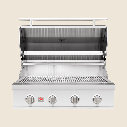 Summerset Sizzler 32″ Built-in Grill – Front view showing stainless steel construction, burner controls, and grilling surface