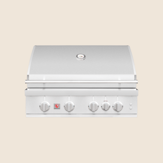 Summerset Sizzler Pro 32″ Built-In Grill – Front View with LED Lights, Stainless Steel Grates, and Rotisserie Back Burner