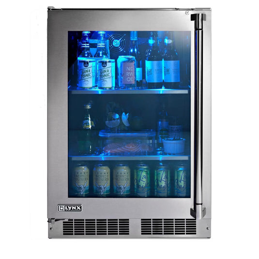 Lynx 24-Inch 5.3 Cu. Ft. Left Hinge Outdoor Rated Compact Glass Door Refrigerator