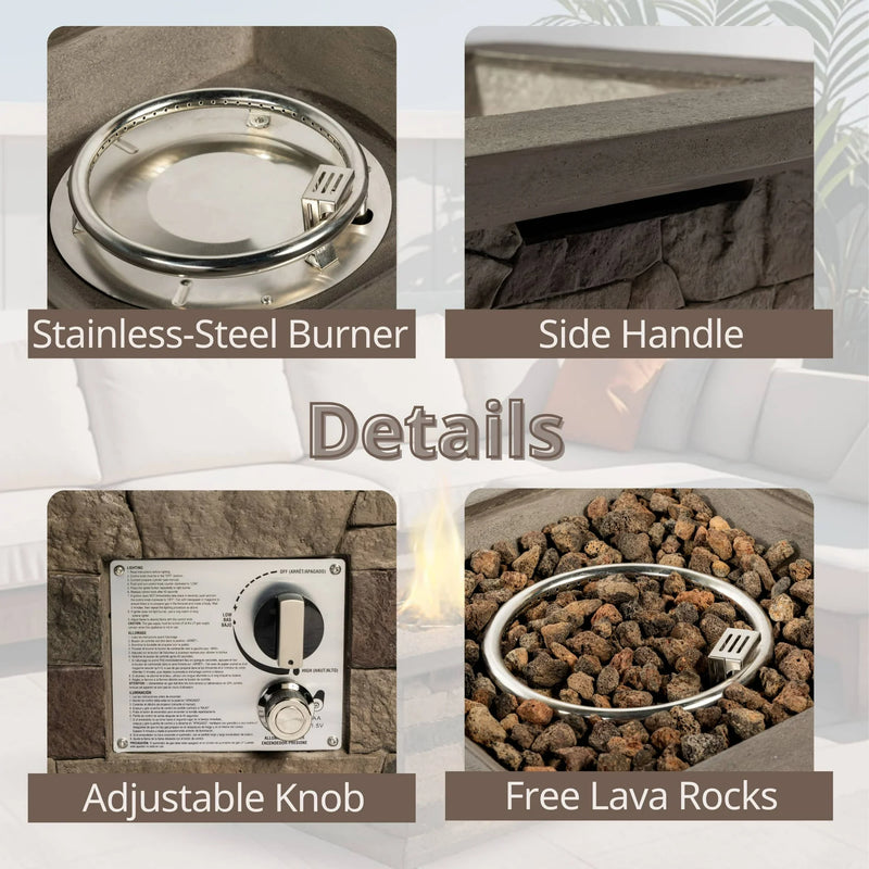 Load image into Gallery viewer, 28.3-Inch Outdoor Propane Fire Pit Table – Square Imitation Stone Concrete Design, 50,000 BTU, Includes Lava Rocks &amp; Rain Cover
