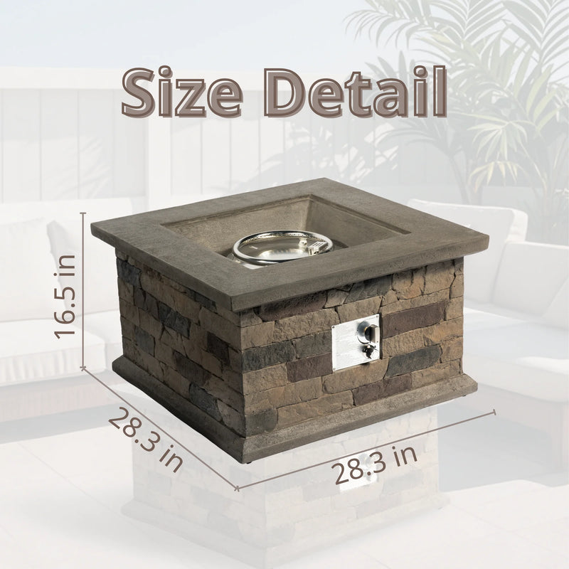 Load image into Gallery viewer, 28.3-Inch Outdoor Propane Fire Pit Table – Square Imitation Stone Concrete Design, 50,000 BTU, Includes Lava Rocks &amp; Rain Cover
