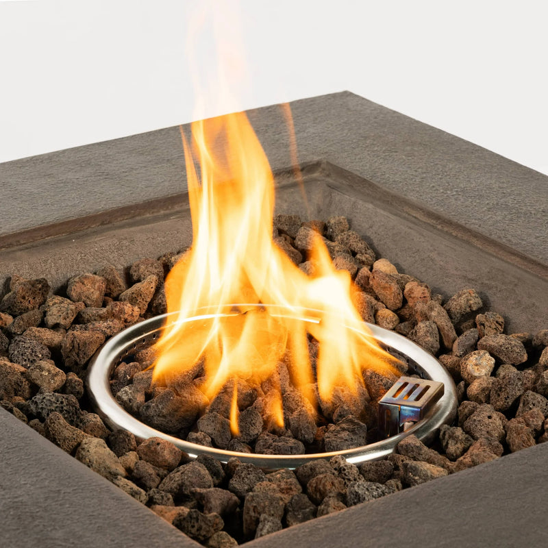 Load image into Gallery viewer, 28.3-Inch Outdoor Propane Fire Pit Table – Square Imitation Stone Concrete Design, 50,000 BTU, Includes Lava Rocks &amp; Rain Cover

