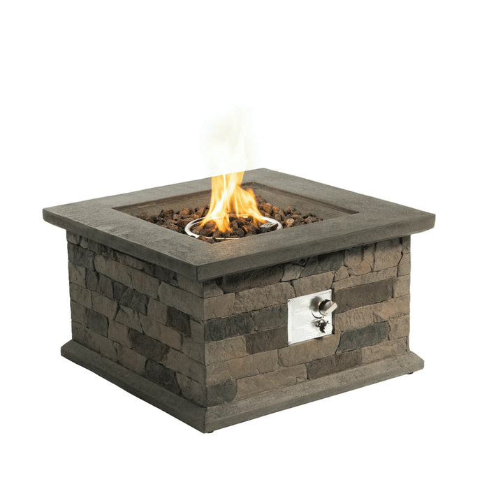 28.3-Inch Outdoor Propane Fire Pit Table – Square Imitation Stone Concrete Design, 50,000 BTU, Includes Lava Rocks & Rain Cover