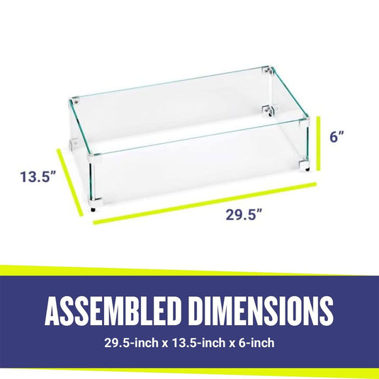 Rectangular Glass Flame Guard for 24" x 8" Drop-In Fire Pit Pan