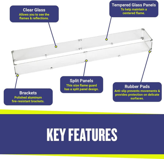 Linear Glass Flame Guard for 60" x 6" Linear Drop-In Fire Pit Pan