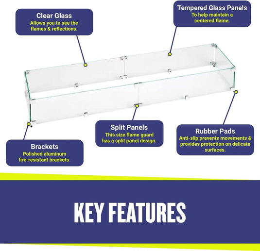 Linear Glass Flame Guard for 36" x 6" Linear Drop-In Fire Pit Pan