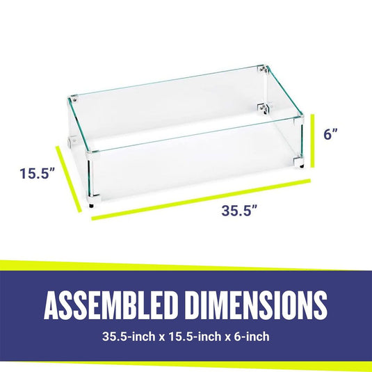 Rectangular Glass Flame Guard for 30" x 10" Drop-In Fire Pit Pan