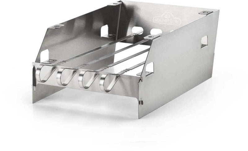 Load image into Gallery viewer, A stainless steel Napoleon side burner windshield with skewer rack designed for infrared grills.
