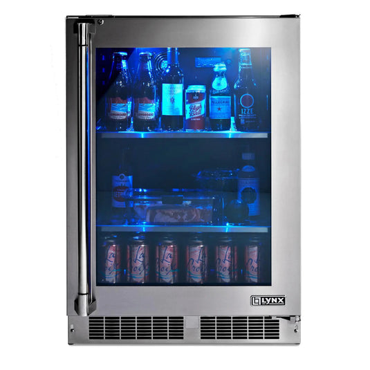 Lynx 24-Inch 5.3 Cu. Ft. Right/Left Hinge Outdoor Rated Compact Glass Door Refrigerator - LN24REFG
