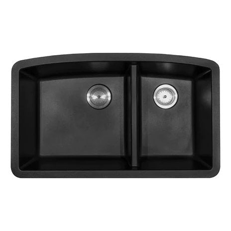 MSI Surfaces Black Quartz Double Bowl Sink 60/40-3219