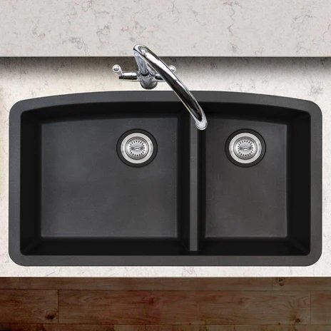 MSI Surfaces Black Quartz Double Bowl Sink 60/40-3219