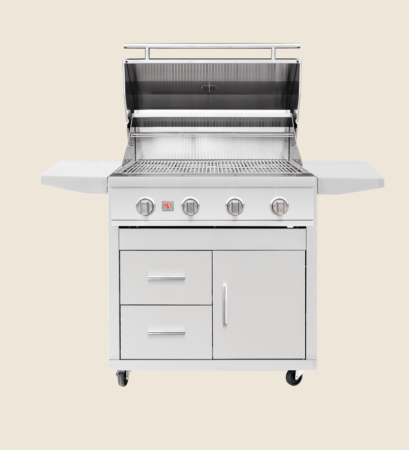 Load image into Gallery viewer, Summerset Sizzler 32″ Deluxe Grill Cart with Folding Shelves, Storage Drawers, and Propane Tank Access

