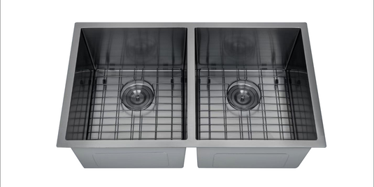 Elite Stone Black Double Square Sink Undermount,Round Corner - RD3219D-BLACK