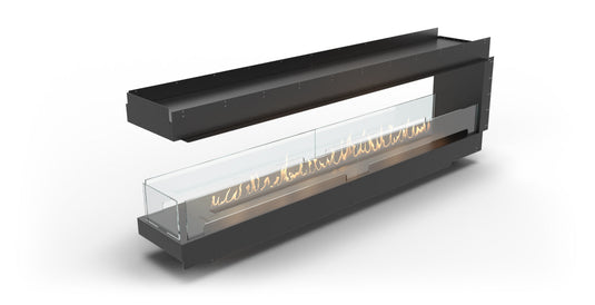 Front view of Planika Firebox 92” Room Divider Fireplace with FLA4 78” Burner