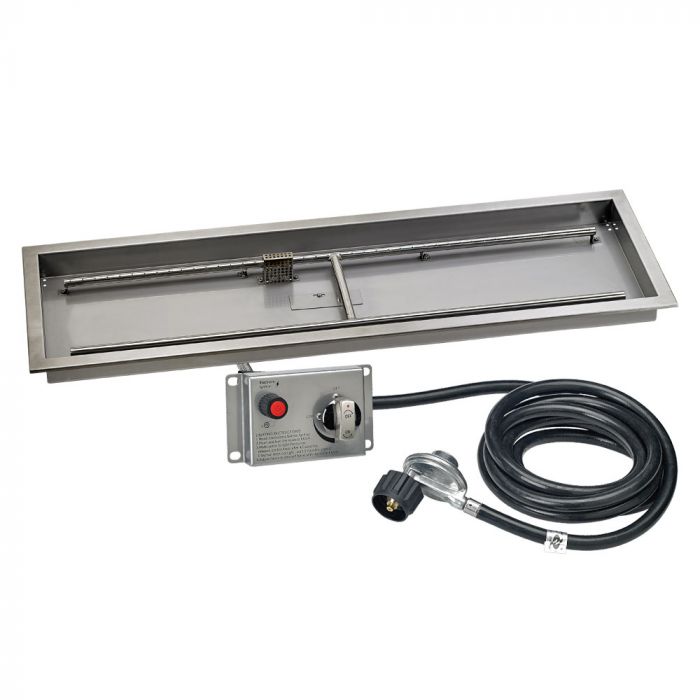 Load image into Gallery viewer, American Fire Products 48 x 14 Inch Stainless Steel Rectangular Drop-In Fire Pit Pan with CSA Certified Electric Ignition System for Outdoor Gas Fire Features
