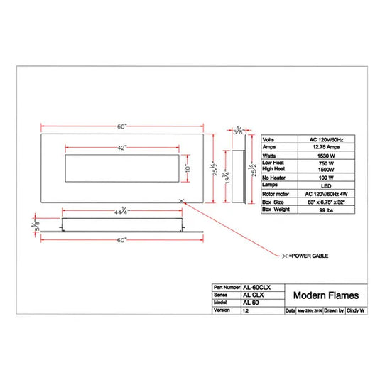 Modern Flames CLX2 Series Rectangle Black Linear Electric Fireplace – 60”