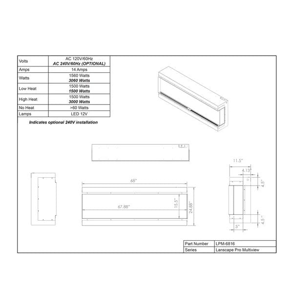 Load image into Gallery viewer, Modern Flames Landscape Pro Multi-Side Electric Fireplace - 68&quot;
