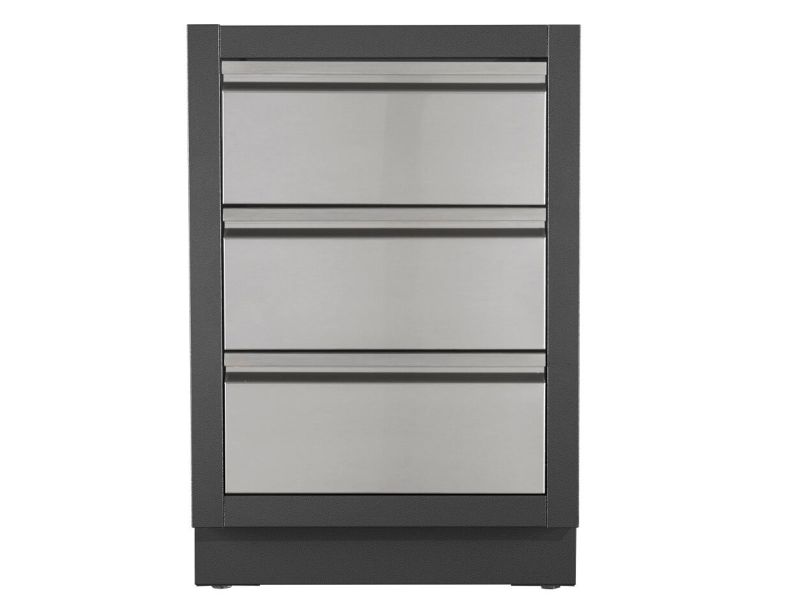Load image into Gallery viewer, Napoleon OASIS 100 Modular Outdoor Kitchen with 500 Series 32-Inch 4-Burner Gas Grill, stainless steel construction, custom countertop, and rollout propane tank storage.

