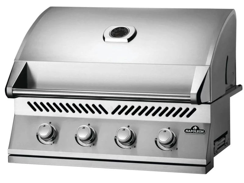 Load image into Gallery viewer, Napoleon OASIS 100 Modular Outdoor Kitchen with 500 Series 32-Inch 4-Burner Gas Grill, stainless steel construction, custom countertop, and rollout propane tank storage.
