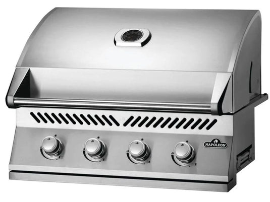 Napoleon OASIS 100 Modular Outdoor Kitchen with 500 Series 32-Inch 4-Burner Gas Grill, stainless steel construction, custom countertop, and rollout propane tank storage.