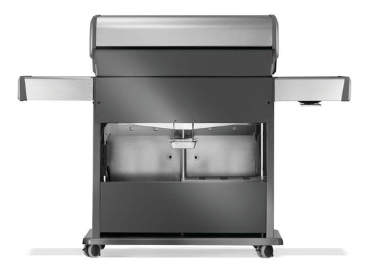 Napoleon Rogue PRO 625 5-Burner Gas Grill with Infrared Side Burner, stainless steel finish, backlit knobs, and integrated sear station for perfect grilling.