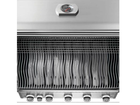 Napoleon Rogue PRO 625 5-Burner Gas Grill with Infrared Side Burner, stainless steel finish, backlit knobs, and integrated sear station for perfect grilling.