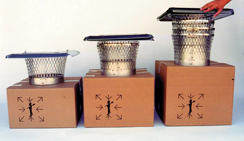 Load image into Gallery viewer, STACKABLE ROUND SINGLE FLUE CHIMNEY CAPS FOR MASONRY CHIMNEYS - BLACK POWDER COATED - 3/4&quot; MESH
