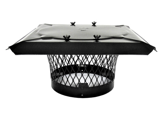 STACKABLE ROUND SINGLE FLUE CHIMNEY CAPS FOR MASONRY CHIMNEYS - BLACK POWDER COATED - CA 5/8" MESH