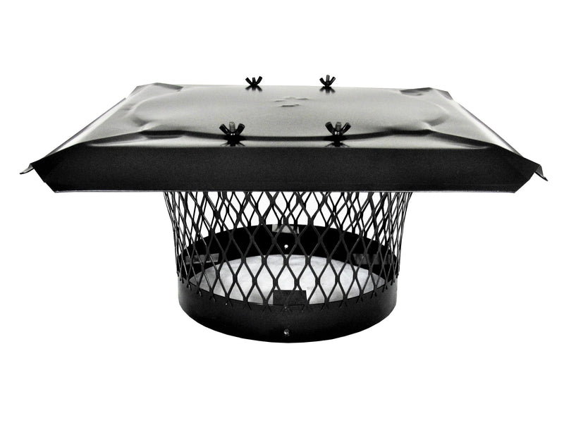 Load image into Gallery viewer, STACKABLE ROUND SINGLE FLUE CHIMNEY CAPS FOR MASONRY CHIMNEYS - BLACK POWDER COATED - CA 5/8&quot; MESH
