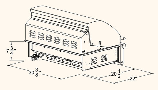 Dimensions diagram of the Summerset Sizzler 32″ Built-in Grill with labeled width, height, and depth measurements