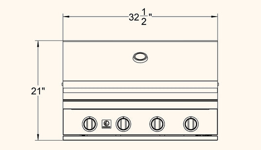 Dimensions diagram of the Summerset Sizzler 32″ Built-in Grill with labeled width, height, and depth measurements