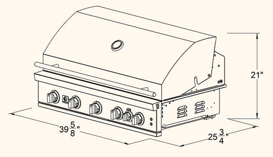 Dimensions for Summerset Sizzler 40″ Built-in Grill
