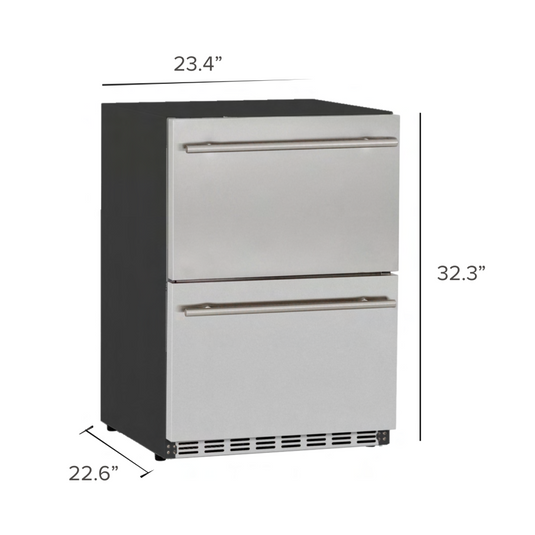 Summerset 24” Outdoor Rated Double Drawer Refrigerator 5.01CU.FT 14Cans SSRFR-24DR2-A