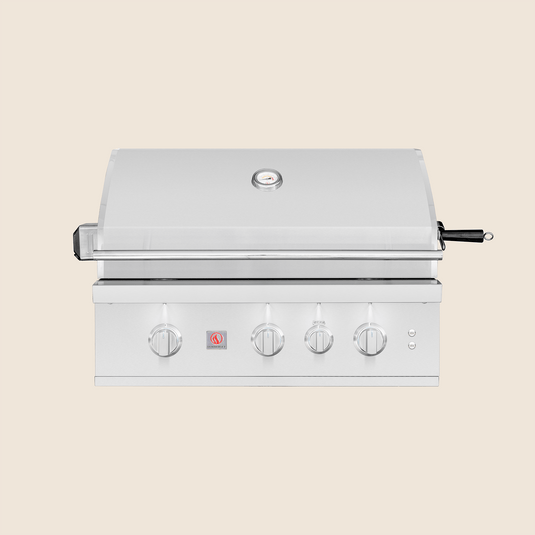 Summerset TRL 32 Pro stainless steel grill with 20,000 BTU burners, infrared back burner, rotisserie, LED and halogen lights.